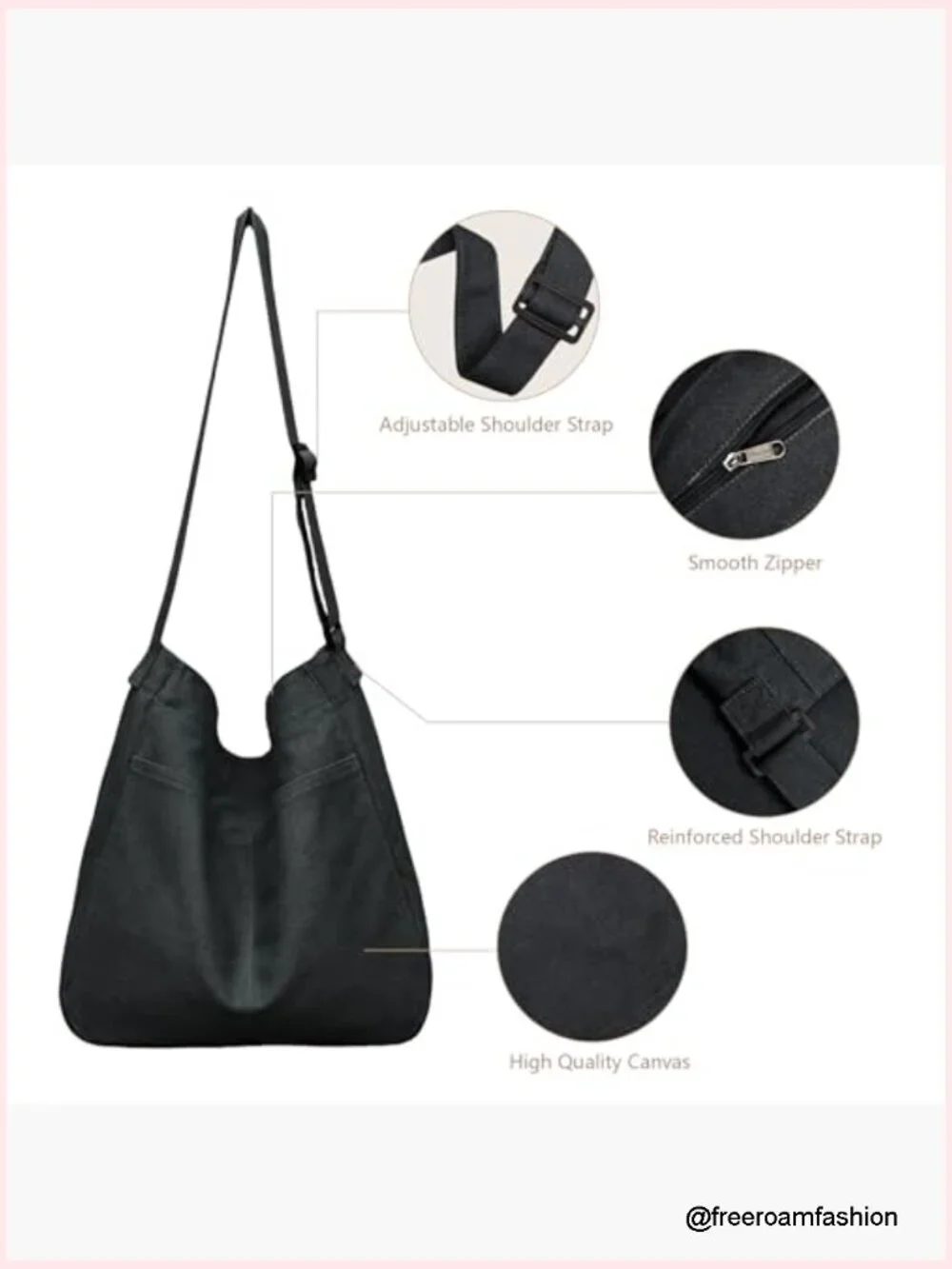 Large Canvas Hobo Bag Crossbody Shoulder Tote with Multiple Pockets